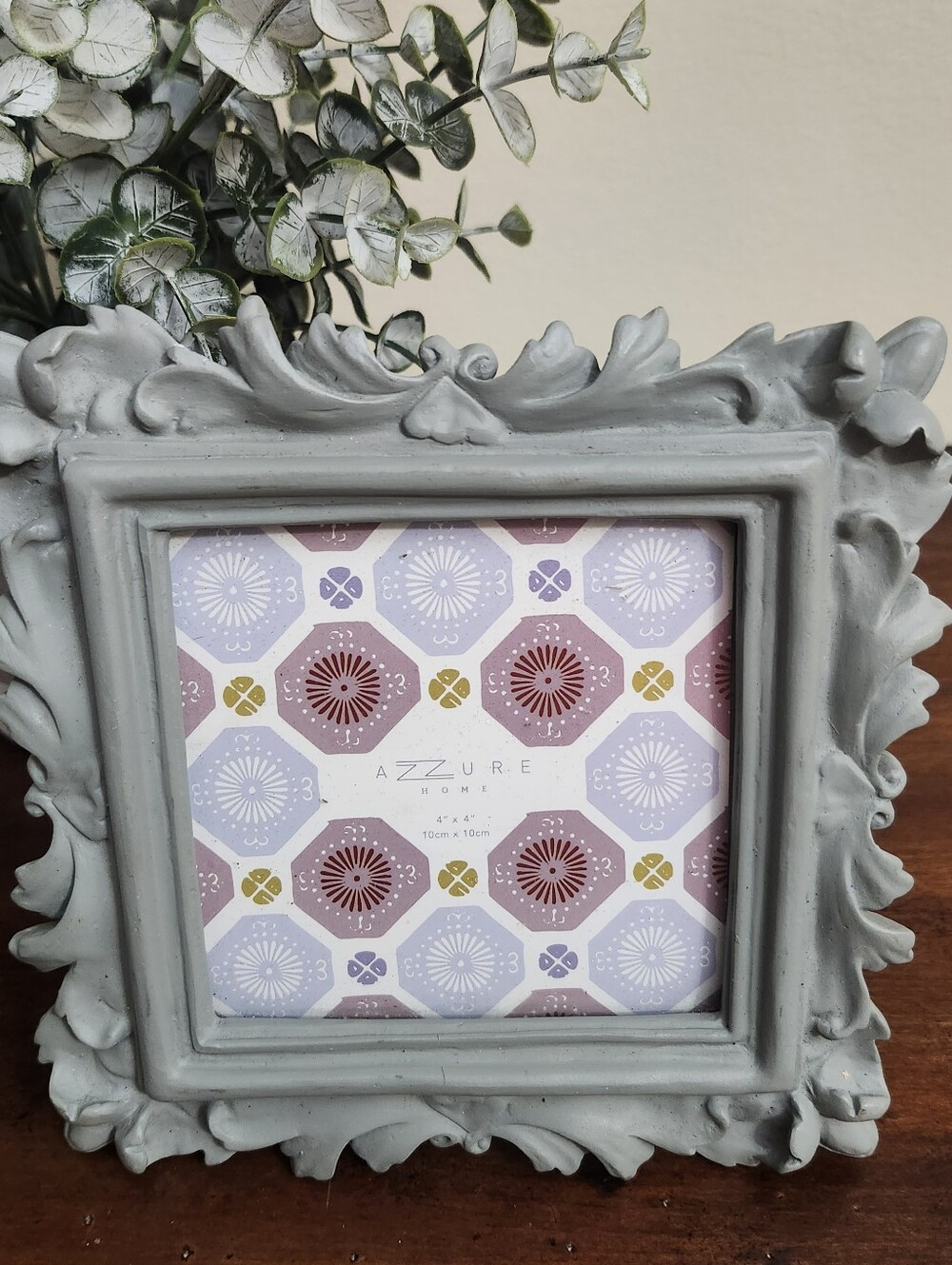 Azzure Home Ornate Photo Frame Gray Carved-Styled Resin Decorative Square 4x4